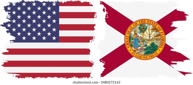 Florida Staat und USA Grunge Flaggen Verbindung, Vektorgrafik