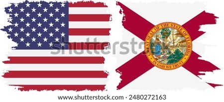 Florida state and USA grunge flags connection, vector