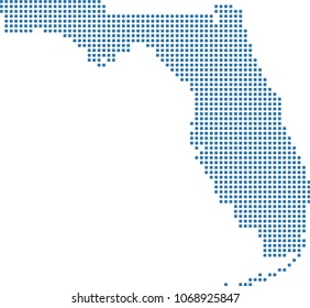 Florida state of USA map dots vector outline illustration in blue background. Dotted map of Florida state of United States of America. Creative pixel art map with highly detailed border 