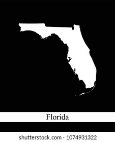 Florida state of USA map vector outline illustration black and white abstract background. Highly detailed creative map of Florida state of United States of America prepared by a map expert