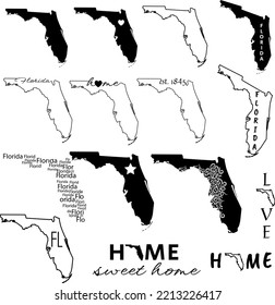 Florida state of USA map vector collection. Outline Florida Map Set