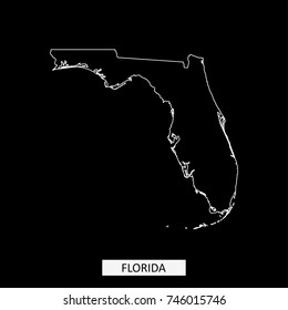 Florida state of USA map vector outline illustration in black background