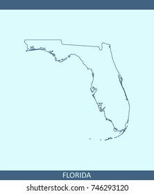 Florida state of USA map vector outline illustration in blue background