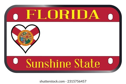 Florida State USA motorcycle license plate over a white background