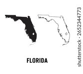 Florida, state of USA - solid black outline map of country area. Simple flat vector illustration