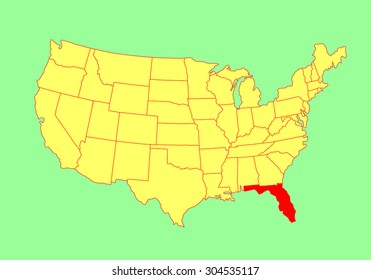 Florida State, USA, vector map isolated on United states map. Editable blank vector map of USA.