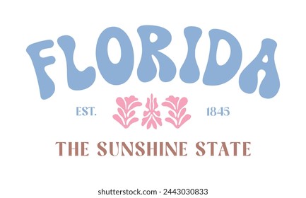 Florida Summer Beach Quote lettering retro groovy typographic sign art on white background