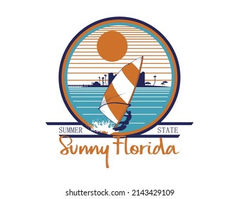 Florida summer surfing beach typography vector design for print