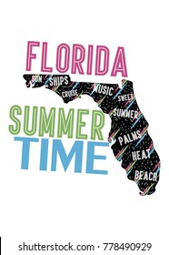 florida summertime map colorful vector illustration apparel