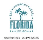 Florida the sunshine state badge vintage vector print for t-shirt graphics, fashion prints, posters and other