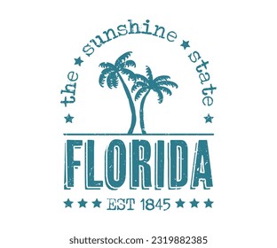 Florida the sunshine state badge vintage vector print for t-shirt graphics, fashion prints, posters and other