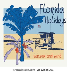 Florida the sunshine state badge vintage vector print for t-shirt graphics, fashion prints, posters and other