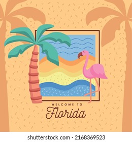 Florida Sunshine State Lettering Card With Flamingo