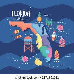 Florida Sunshine State Lettering With Map