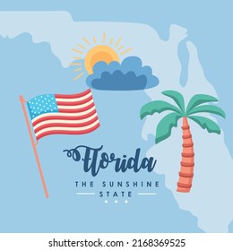 Florida Sunshine State Lettering Postcard With Flag