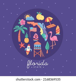 Florida Sunshine State Lettering Poster With Icons