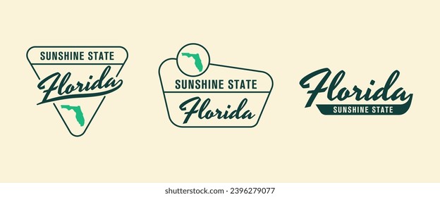 Vektorset aus Vintage-Logos, Emblemen, Silhouetten und Design-Elementen des Bundesstaates Florida, USA.