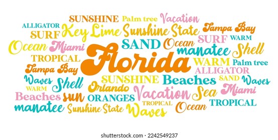 Florida Sunshine State of the USA tag word cloud concept