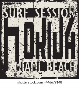 Florida surf typography, t-shirt graphics,  Stock Vector Illustration.