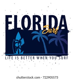 Florida Surfing graphic with palms. T-shirt design and print