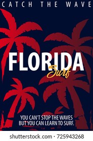 Florida Surfing graphic with palms. T-shirt design and print