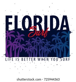 Florida Surfing graphic with palms. T-shirt design and print