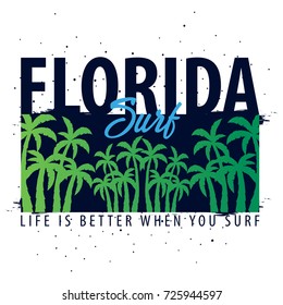 Florida Surfing graphic with palms. T-shirt design and print