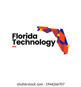 florida technology connection map geometric polygonal logo vector icon illustration