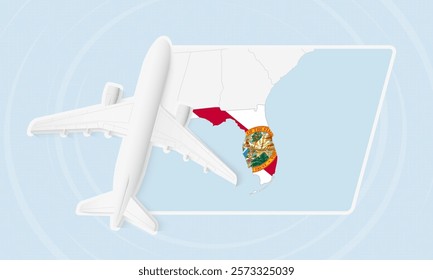 Florida Travel Illustration with Plane and National Flag. Ideal for travel agencies, promotional materials, or geographic content related to Florida.