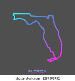 Florida turquoise pink fluid gradient outline map, stroke. Line style. Vector illustration