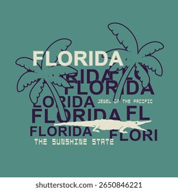 Tipografia Florida com palma e jacaré figura. t-shirt gráficos. vetores
