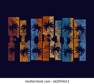 Florida typography poster. Concept in vintage style for print production. T-shirt fashion Design. Template for poster, print, banner, flyer.
