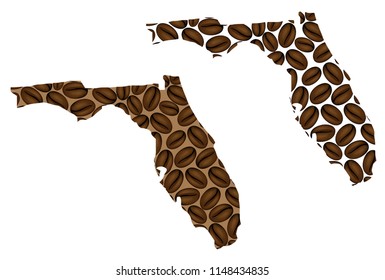 Florida (United States of America, The Sunshine State) -  map of coffee bean, Florida map made of coffee beans,