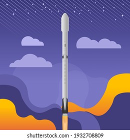 Florida, United States - March 4, 2021: Space X Falcon 9 Rocket Launching, Vector Illustration