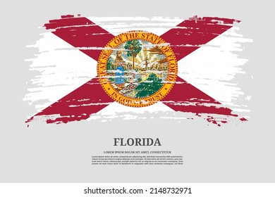 Florida US flag with brush stroke effect and information text poster, vector background