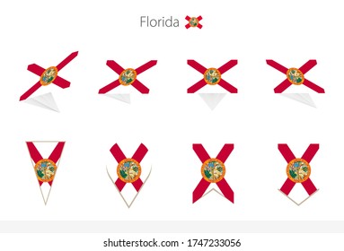 Florida US State flag collection, eight versions of Florida vector flags. Vector illustration.