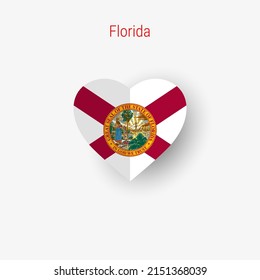 Florida US state heart shaped flag. Origami paper cut folded banner. 3D vector illustration isolated on white with soft shadow.