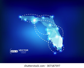 Florida US state map polygonal with spot lights places