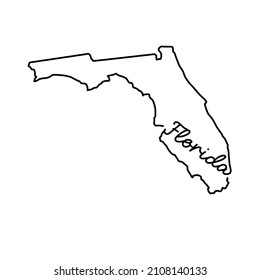 Mapa de esquema del estado de Florida con el nombre de estado manuscrito. Dibujo continuo de la línea del signo patriótico del hogar. Un amor por una pequeña patria. La idea de imprimir camisetas. Ilustración vectorial.