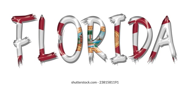 FLORIDA USA flag text font, 3D FLORIDA USA colorful background, FLORIDA USA flag vector illustration