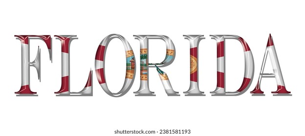 FLORIDA USA flag text font, 3D FLORIDA USA colorful background, FLORIDA USA flag vector illustration