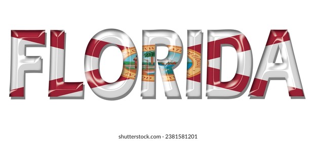 FLORIDA USA flag text font, 3D FLORIDA USA colorful background, FLORIDA USA flag vector illustration