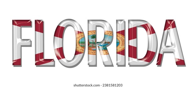 FLORIDA USA flag text font, 3D FLORIDA USA colorful background, FLORIDA USA flag vector illustration