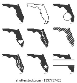Florida USA Map. Symbol Icon Set. Flat Vector Art Design. Clip Art Logo Collection.