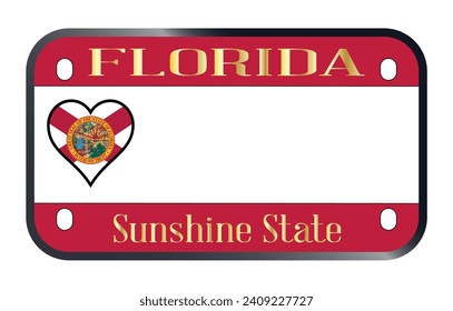 Florida USA motorcycle license plate over a white background