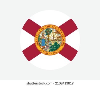Florida USA Round State Flag. FL, US Circle Flag. State of Florida, United States of America Circular Shape Button Banner. EPS Vector Illustration. svg