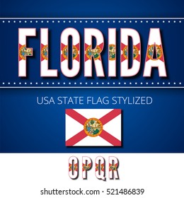 Florida USA state flag font. Alphabet characters stylised by state flag. Vector typeset part 4, letters o-r