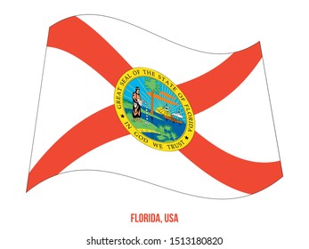 Florida (USA State) Flag Waving Vector Illustration on White Background. Flag of the United States of America.