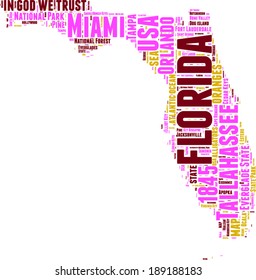 Florida USA state map tag cloud illustration