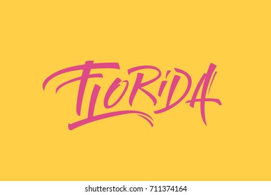Florida USA State Word Logo Hand Painted Brush Lettering Calligraphy Logo Template